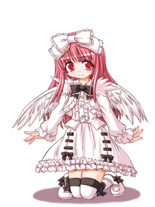 inasaki shirau, windia (deathsmiles), cave (developer), deathsmiles, 1girl, angel wings, female focus, solo, thighhighs, wings