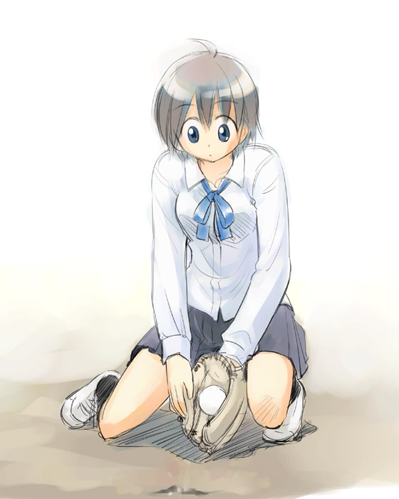 ikeda jun (mizutamari), original, tagme, ball, baseball, baseball (object), school uniform, serafuku, solo