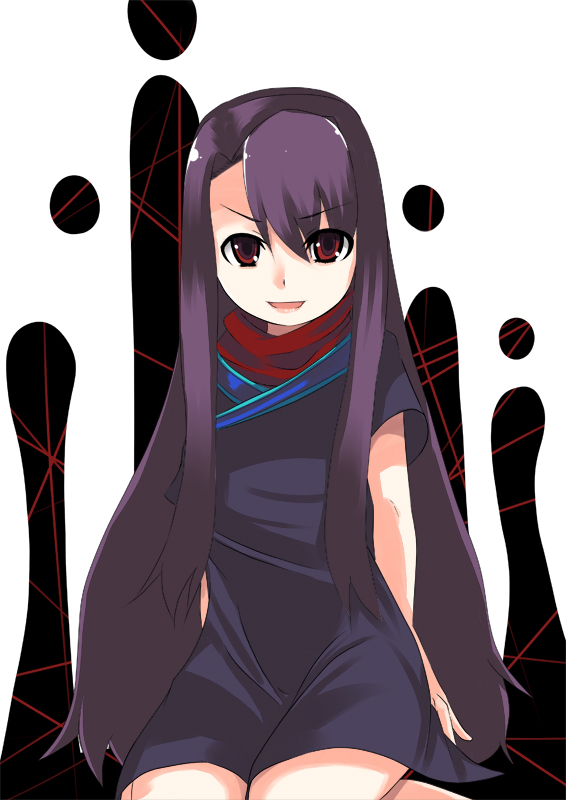 johnny funamushi, beatrice (wild arms), wild arms, wild arms 3, 1girl, black dress, dress, female focus, long hair, purple hair, red eyes, smile, solo
