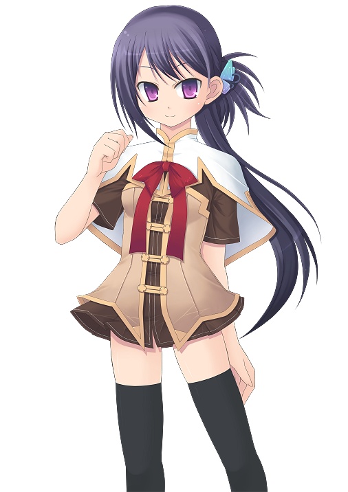 amamiya minato, original, 1girl, black hair, black thighhighs, breasts, butterfly hair ornament, female focus, hair ornament, long hair, purple eyes, simple background, small breasts, smile, solo, thighhighs, very long hair, white background, zettai ryouiki