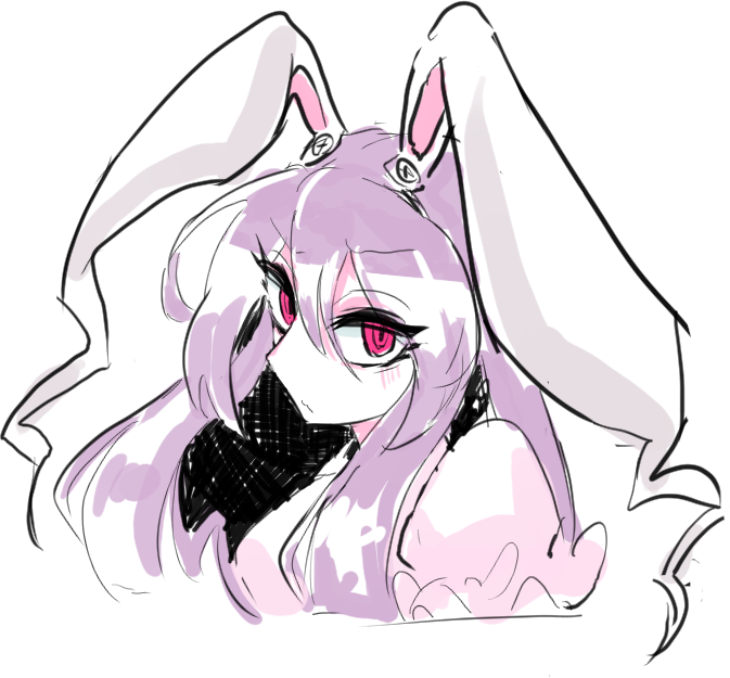 sazamushi, reisen udongein inaba, touhou, 1girl, animal ears, cropped torso, long hair, looking at viewer, purple eyes, rabbit ears, solo, upper body, white background
