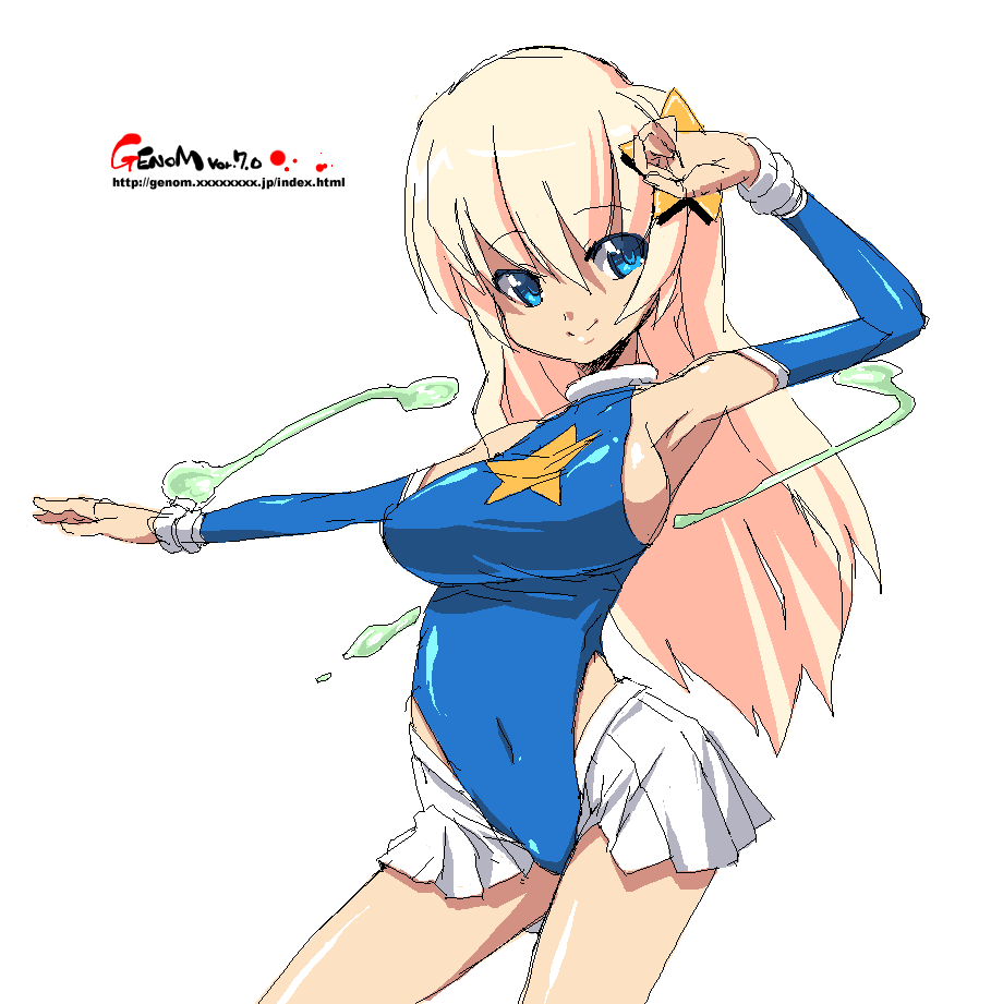 onija tarou, copyright request, 1girl, armpits, blonde hair, blue eyes, breasts, detached sleeves, female focus, large breasts, long hair, oekaki, sideboob, smile, solo, star (symbol)