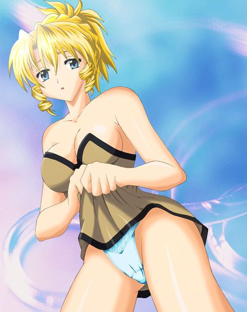 pacifica casull, scrapped princess, 00s, 1girl, blonde hair, blue eyes, clothes lift, drill hair, female focus, panties, pantyshot, shirt lift, solo, underwear