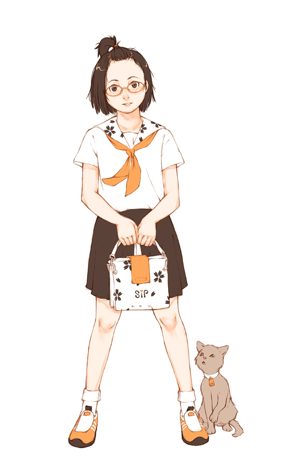 cyprian chomicki, original, tagme, bag, cat, handbag, orange shoes, ponytail, shoes, short ponytail, solo