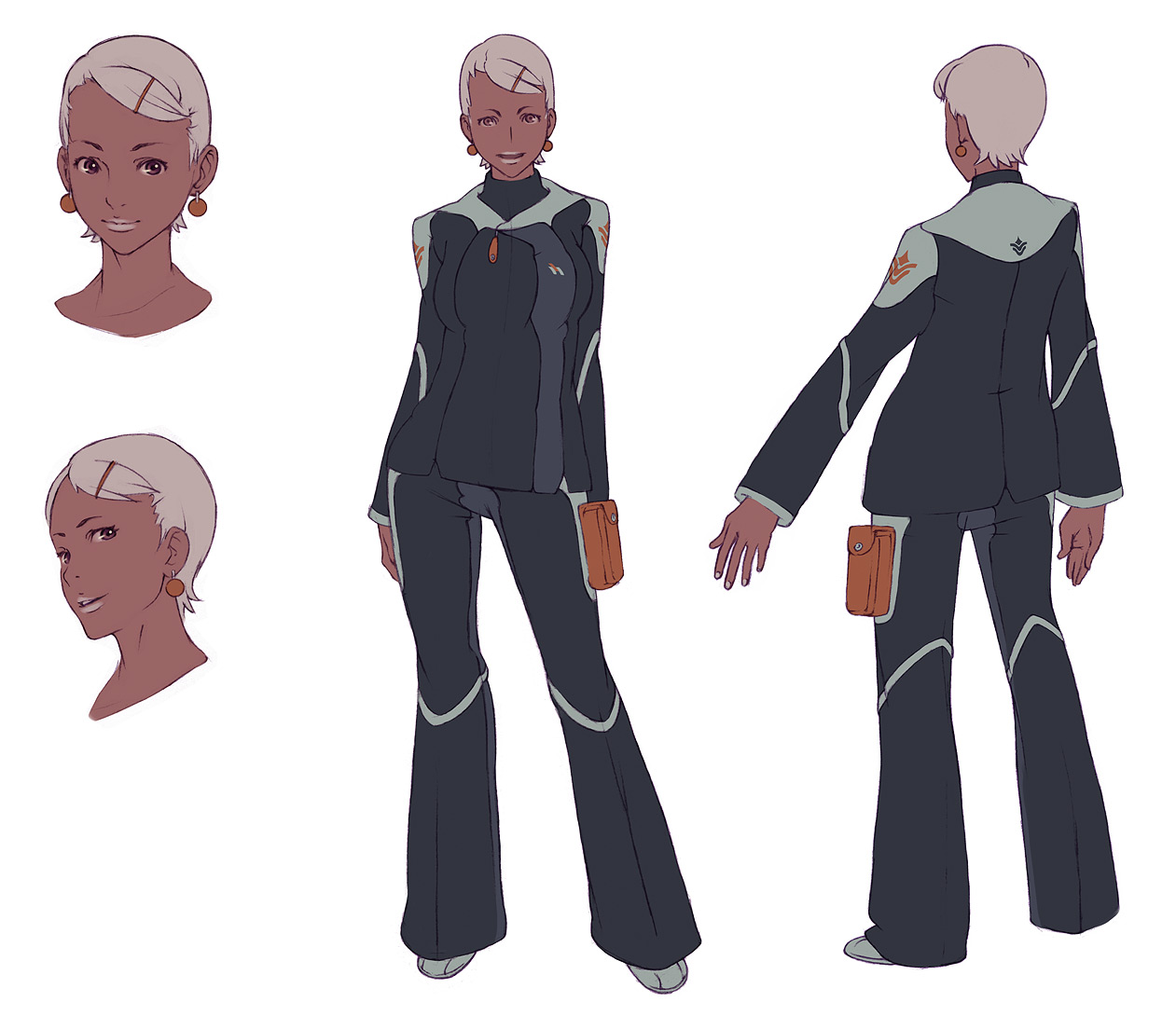 studio qube, concept art, 1girl, dark-skinned female, dark skin, earrings, jewelry, short hair