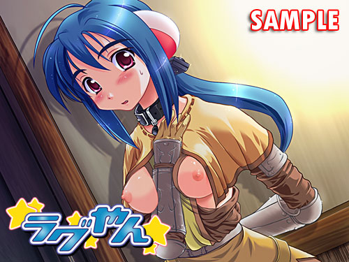 utsugi tsuguha, swordsman (ragnarok online), ragnarok online, bad id, commentary request, lowres, 1girl, 2000s (style), ahoge, arm behind back, belt collar, blue hair, blush, breasts, breasts out, brown capelet, brown shirt, brown skirt, capelet, collar, comiket 64, gauntlets, indoors, long hair, long sleeves, looking at viewer, low ponytail, medium breasts, nipples, no bra, open mouth, ponytail, red eyes, sample watermark, shirt, skirt, solo, star (symbol), upper body, watermark