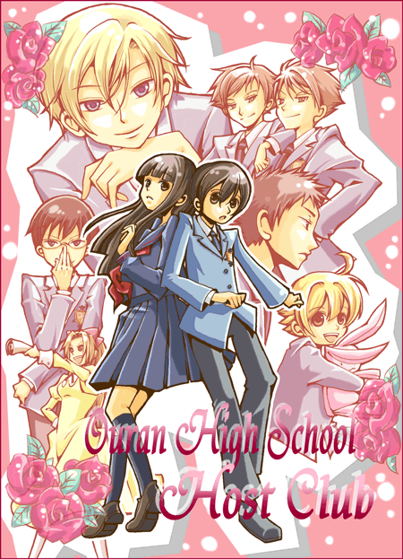 fujioka haruhi, haninozuka mitsukuni, hitachiin hikaru, hitachiin kaoru, houshakuji renge, morinozuka takashi, ootori kyouya, suou tamaki, ouran high school host club, black footwear, blue legwear, 00s, 2girls, 6+boys, androgynous, blonde hair, blue eyes, blue skirt, brothers, brown eyes, brown hair, crossdressing, crossdressing (ftm), dual persona, glasses, hair between eyes, happy, hime cut, jacket, long hair, long sleeves, looking at viewer, miniskirt, multiple boys, multiple girls, open mouth, pants, pleated skirt, reverse trap, school uniform, serafuku, shoes, short hair, siblings, skirt, smile, socks, standing, stuffed toy, twins, very short hair