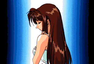 animated, animated gif, lowres, bed, blush, bra, breasts, brown hair, lingerie, long hair, nipples, panties, petticoat, smile, underwear, undressing