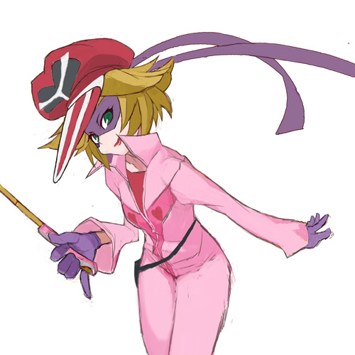 yuuki (irodo rhythm), yuuki (one world), ai-chan, kaminari ai, tatsunoko production, time bokan (series), yatterman, uniform, lowres, 1girl, baseball cap, belt, belt pouch, cowboy shot, female focus, gloves, green eyes, hat, long sleeves, looking at viewer, mask, pocket, pouch, purple gloves, simple background, solo, standing, white background