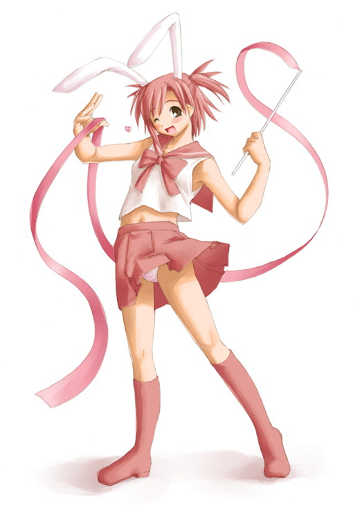 kasuga yukihito, sasaki makie, mahou sensei negima!, 00s, 1girl, animal ears, boots, female focus, panties, pantyshot, pink boots, rabbit ears, solo, underwear