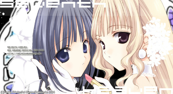 nanase aoi, kishou seireiki, 2girls, applying lipstick, applying makeup, blue eyes, choker, cosmetics, earrings, jewelry, lipstick, lipstick tube, long hair, makeup, multiple girls, ribbon