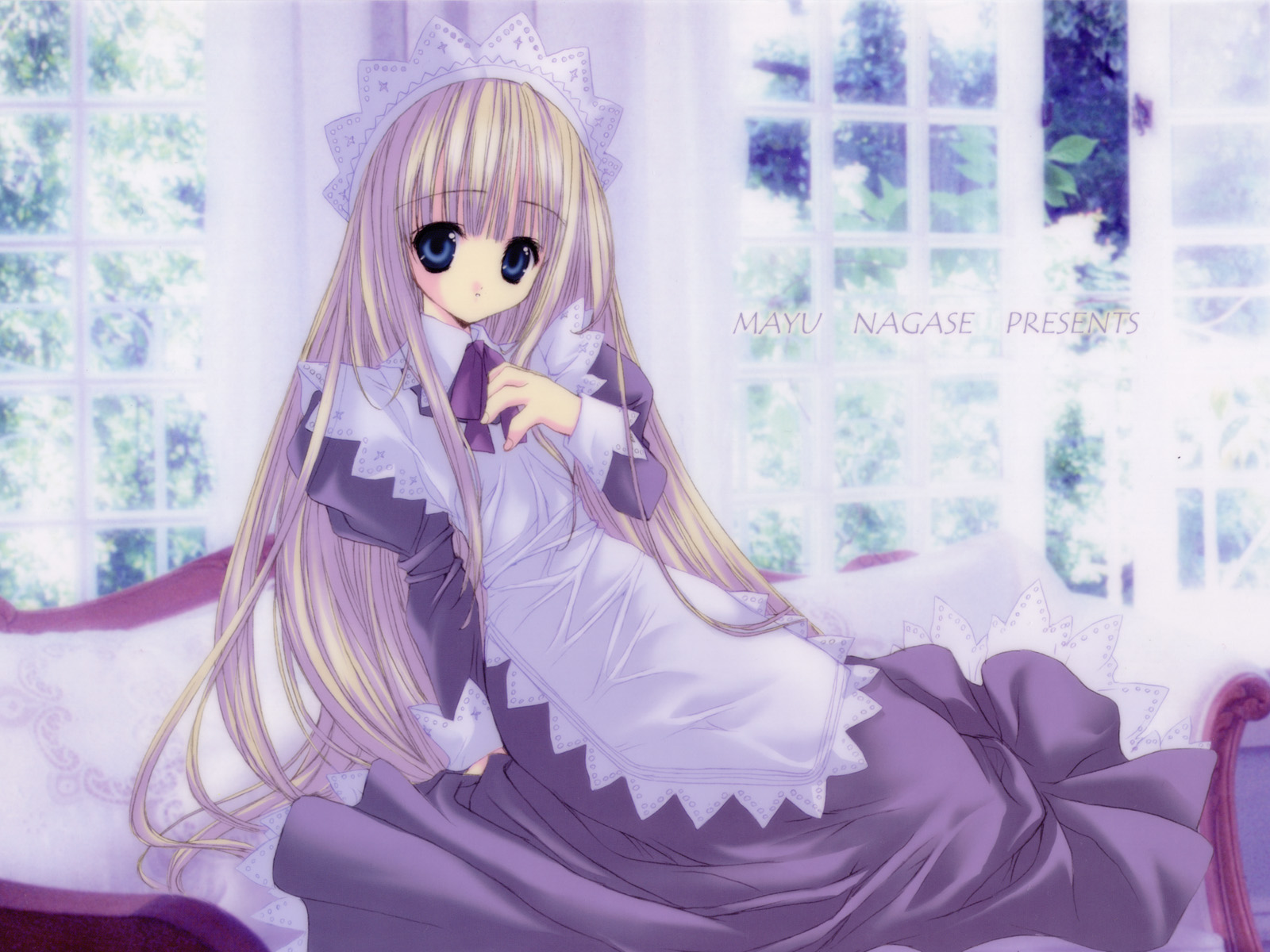 nanase aoi, nagase mayu, highres, 1girl, blonde hair, blue eyes, female focus, hairband, long hair, maid, solo