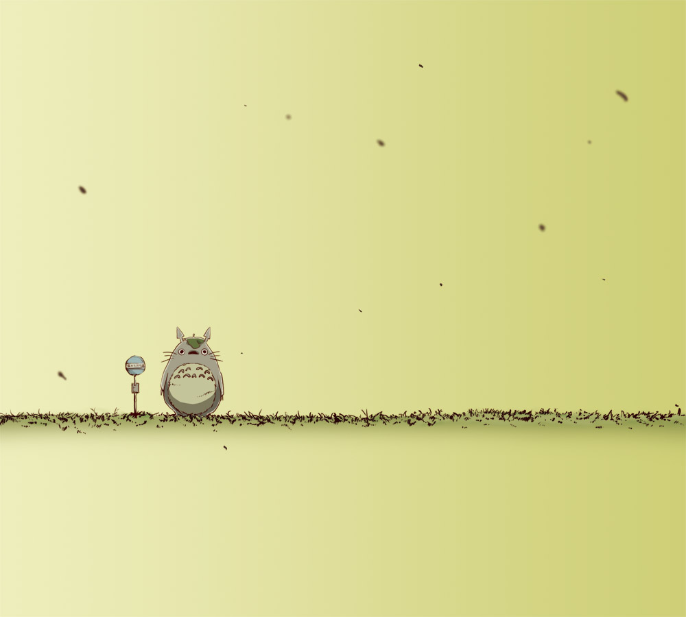 rico (artist), totoro, studio ghibli, tonari no totoro, 1980s (style), bus stop, cloud, cloudy sky, full body, grass, no humans, outdoors, plant, retro artstyle, sign, sky, standing