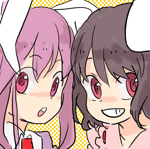 kazune (baumkuchen), mokeo, inaba tewi, reisen udongein inaba, touhou, lowres, 2girls, animal ears, female focus, multiple girls, rabbit ears