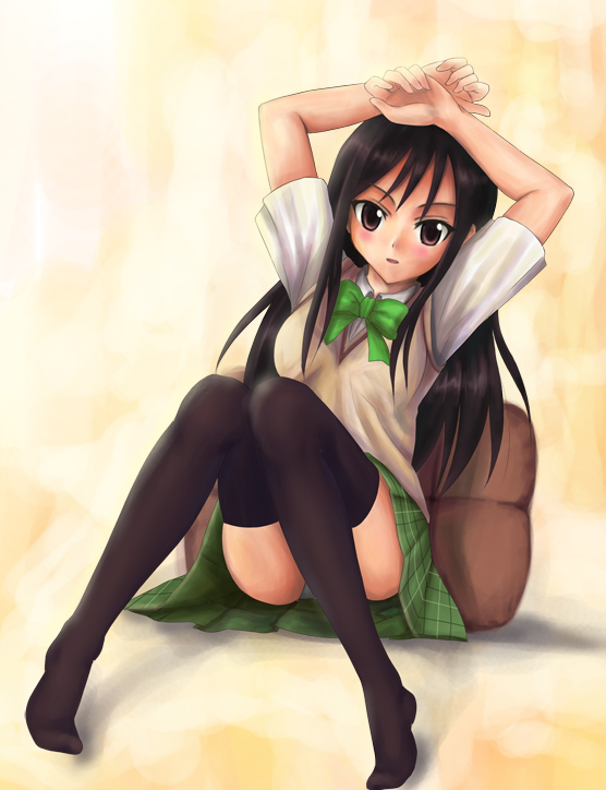 yuki usagi (mofurafu), kotegawa yui, to love-ru, 00s, blush, panties, pantyshot, plaid clothes, plaid skirt, school uniform, serafuku, skirt, solo, thighhighs, underwear