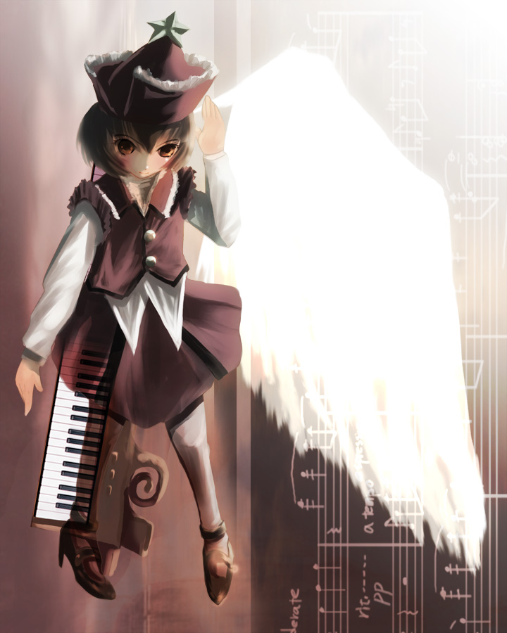 lyrica prismriver, touhou, 1girl, female focus, hat, instrument, keyboard, keyboard (instrument), pantyhose, piano, solo