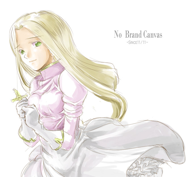 satou tomohiro, original, blonde hair, cross, green eyes, hall (nobrand canvas), princess, solo