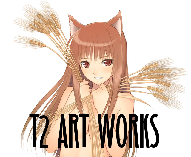 tony taka, holo, spice and wolf, 00s, 1girl, animal ears, female focus, nude, solo, wheat, wolf ears