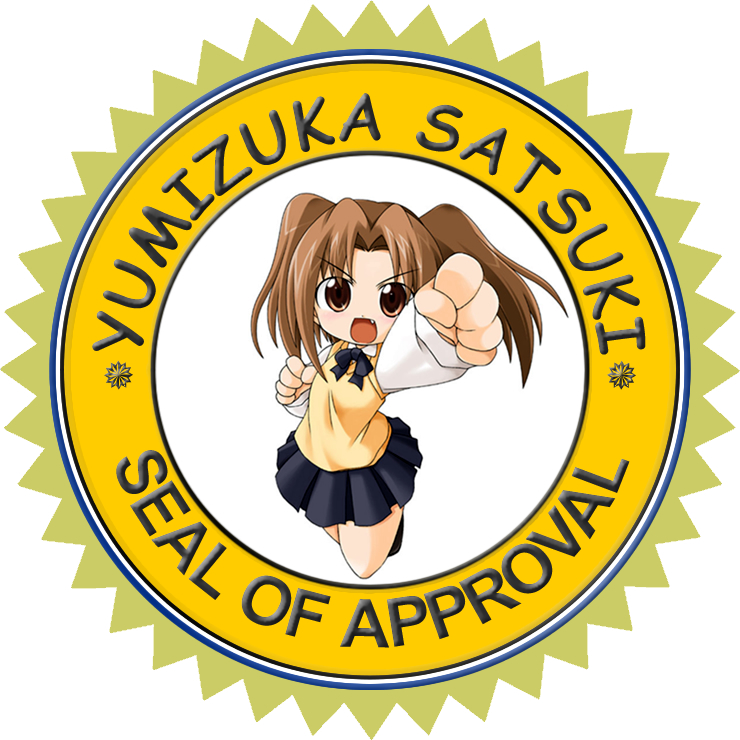 yumizuka satsuki, tsukihime, 00s, brown eyes, brown hair, english text, fang, school uniform, seal (animal), serafuku, solo