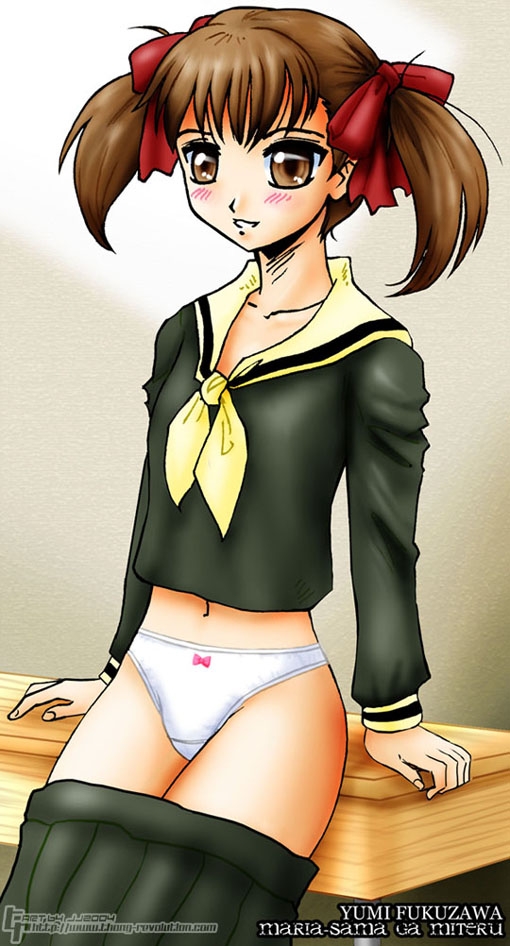 fukuzawa yumi, maria-sama ga miteru, 00s, panties, school uniform, serafuku, skirt, solo, underwear