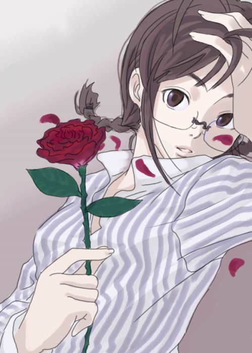 inu (aerodog), akizuki ritsuko, idolmaster, idolmaster (classic), idolmaster 1, 00s, flower, glasses, rose, solo