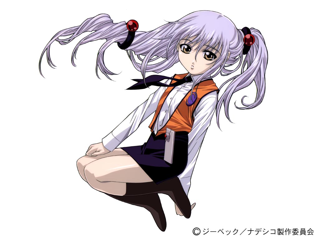 gotou keiji, hoshino ruri, kidou senkan nadesico, uniform, 1990s (style), 1girl, female focus, hair half undone, miniskirt, pencil skirt, retro artstyle, skirt, solo, twintails