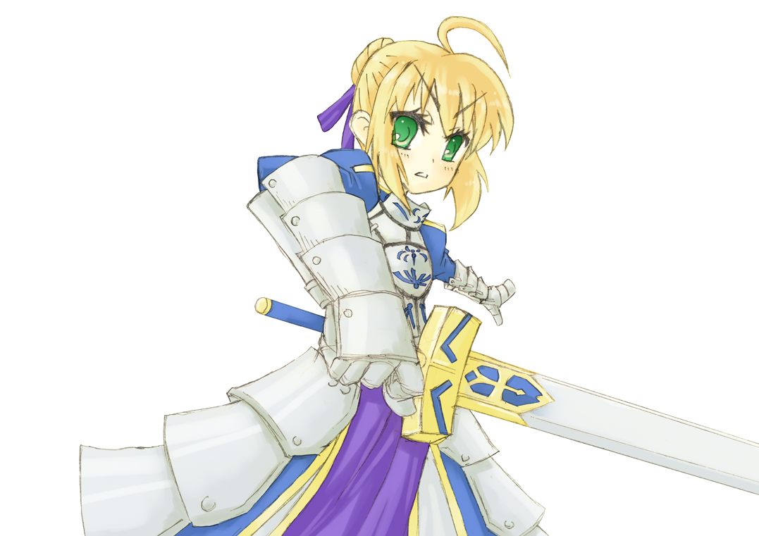 jhonwalker, artoria pendragon (fate), saber (fate), fate/stay night, fate (series), 00s, armor, armored dress, blonde hair, dress, green eyes, solo