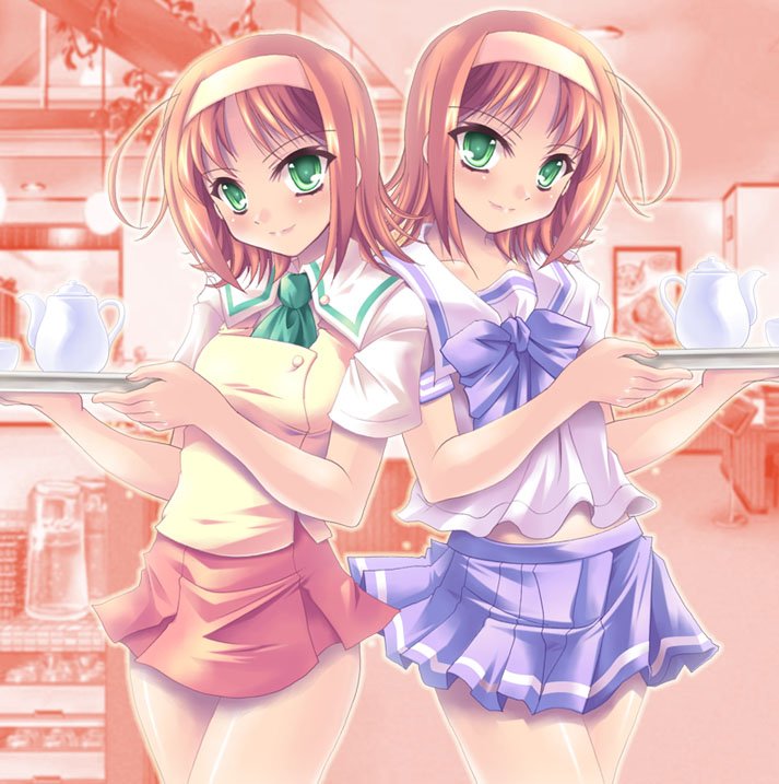 maki (seventh heaven maxion), suzumiya akane, kimi ga nozomu eien, bad id, bad pixiv id, 00s, 2girls, dual persona, miniskirt, multiple girls, school uniform, serafuku, skirt