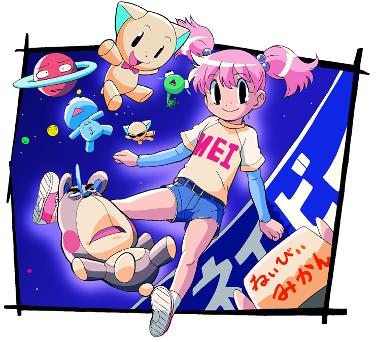 neibii, original, pink hair, space, stuffed animal, stuffed toy, twintails