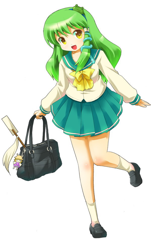michii yuuki, kochiya sanae, touhou, 1girl, alternate costume, female focus, school uniform, serafuku, solo