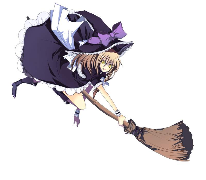 harano, kirisame marisa, touhou, 1girl, blonde hair, broom, broom riding, female focus, hair ribbon, hat, ribbon, solo, witch, witch hat