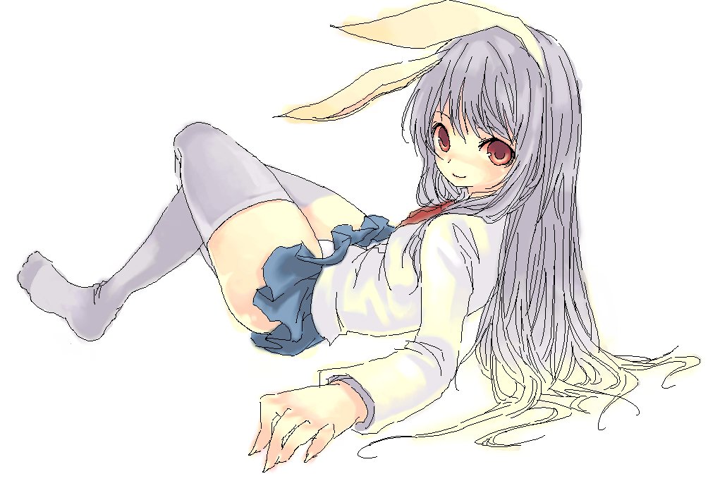 reisen udongein inaba, touhou, 1girl, animal ears, female focus, full body, panties, rabbit ears, skirt, solo, thighhighs, underwear, white background, zettai ryouiki