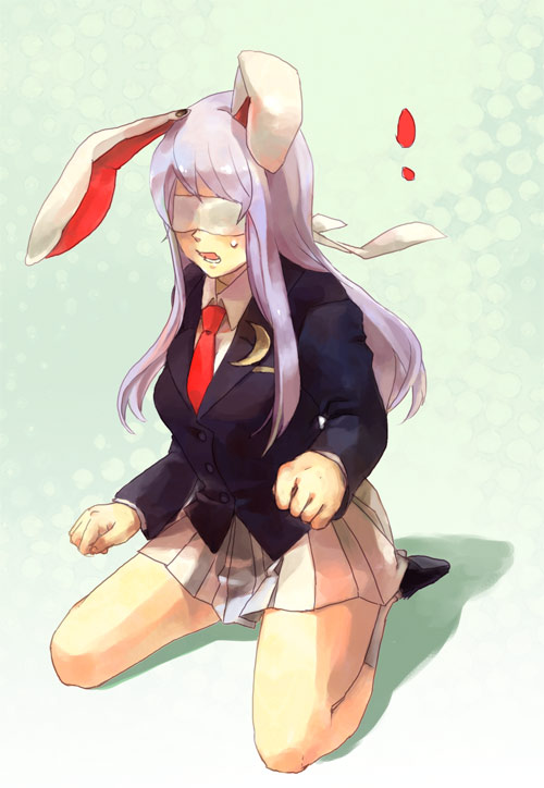 reisen udongein inaba, touhou, 1girl, animal ears, blindfold, female focus, necktie, rabbit ears, red necktie, skirt, solo