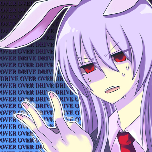 harano, reisen udongein inaba, iosys, touhou, lowres, 1girl, angry, animal ears, female focus, iosys parody, long hair, rabbit ears, red eyes, solo, sweat, sweatdrop