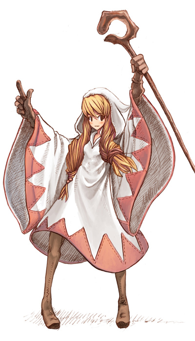 white mage (fft), white mage (final fantasy), final fantasy, final fantasy tactics, white mage, 1girl, braid, female focus, simple background, solo, staff