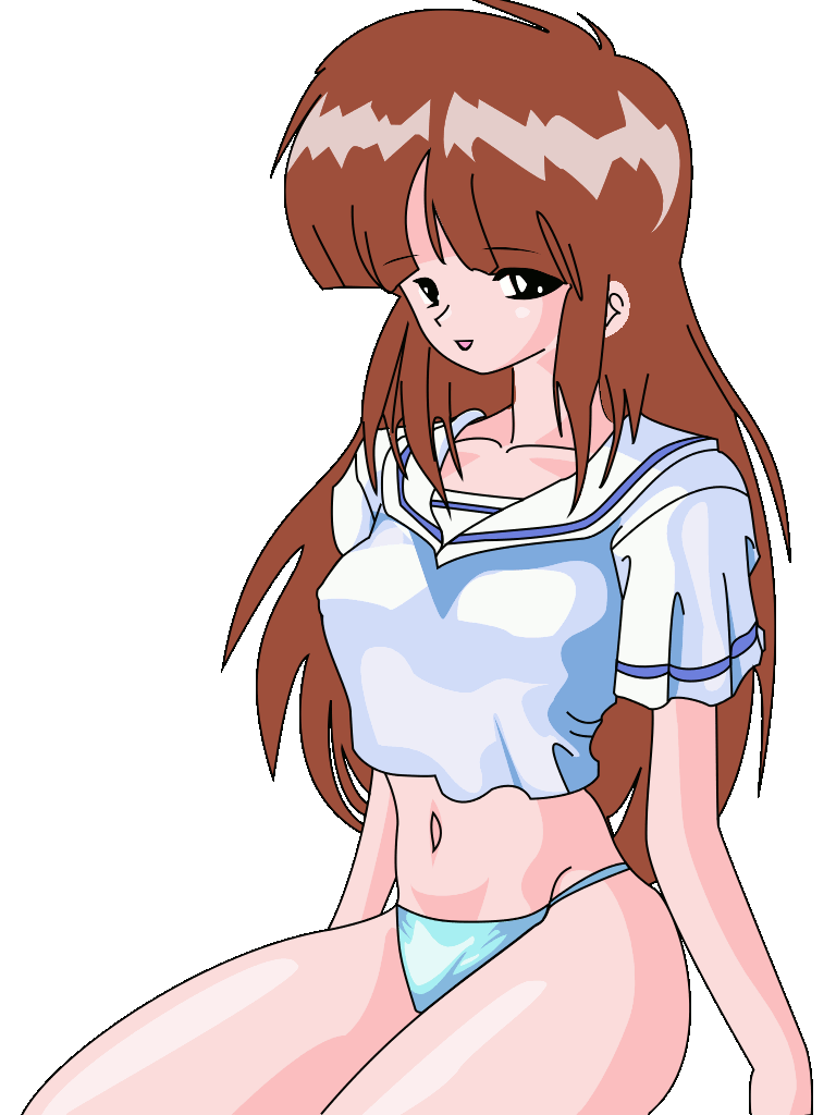derivative work, vector trace, black eyes, brown hair, long hair, panties, school uniform, serafuku, transparent background, underwear