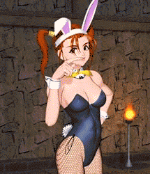 jessica albert, dragon quest, dragon quest viii, square enix, animated, animated gif, lowres, 3d, alternate costume, animal ears, bouncing breasts, breasts, cleavage, leotard, orange hair, pantyhose, playboy bunny, twintails