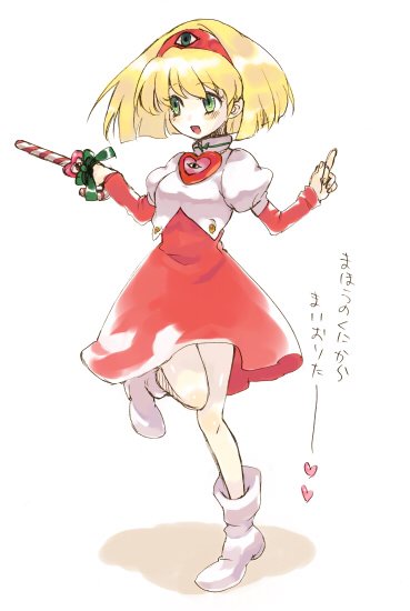 kiris, tanaka punie, dai mahou touge, bad id, bad pixiv id, 00s, blonde hair, dress, green eyes, solo