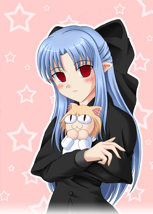 len (tsukihime), neco-arc, neko arc, melty blood, tsukihime, type-moon, 00s, 2girls, blue hair, half updo, multiple girls, pointy ears, red eyes