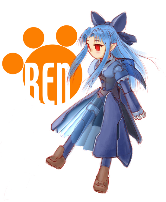 len (tsukihime), melty blood, tsukihime, type-moon, 00s, 1girl, blue hair, character name, female focus, half updo, pointy ears, red eyes, solo