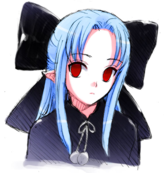 len (tsukihime), melty blood, tsukihime, type-moon, 00s, 1girl, blue hair, female focus, half updo, pointy ears, red eyes, solo