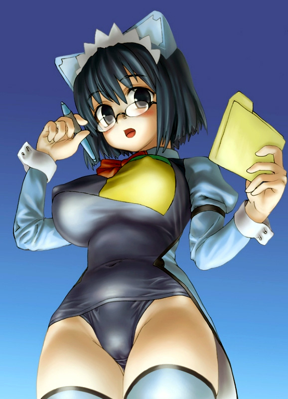 2k-tan, os-tan, tagme, covered erect nipples, folder, glasses, solo, thighhighs