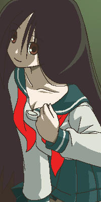 awa, komori kiri, sayonara zetsubou sensei, lowres, 00s, 1girl, breasts, cleavage, female focus, jaggy lines, oekaki, solo