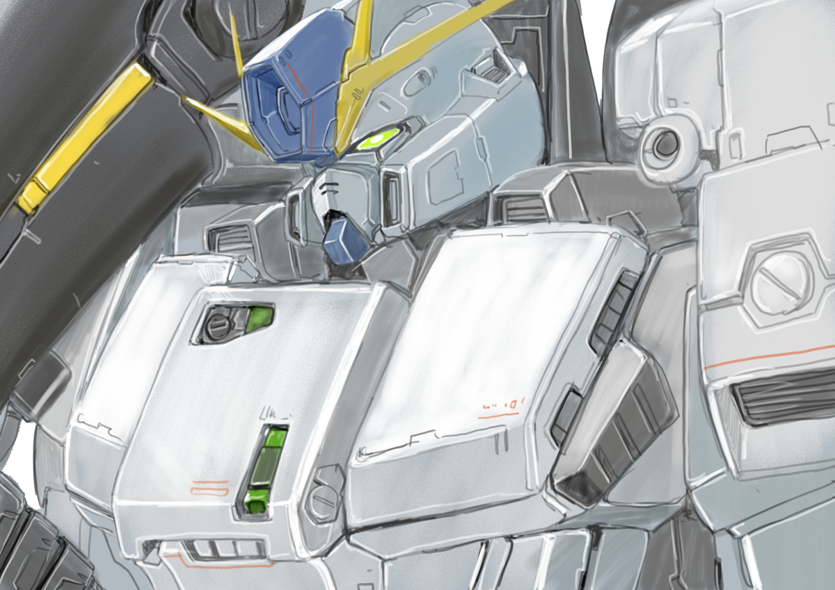 kuroneko koubou, fazz (gundam), gundam, gundam sentinel, beam cannon, green eyes, machinery, mecha, mecha focus, mobile suit, no humans, portrait, robot, science fiction, upper body, v-fin