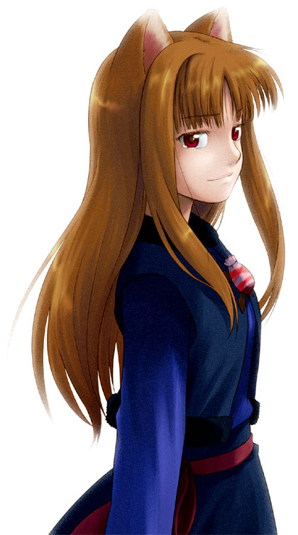 nagian, holo, spice and wolf, 00s, animal ears, brown hair, long hair, red eyes, tears, wolf ears