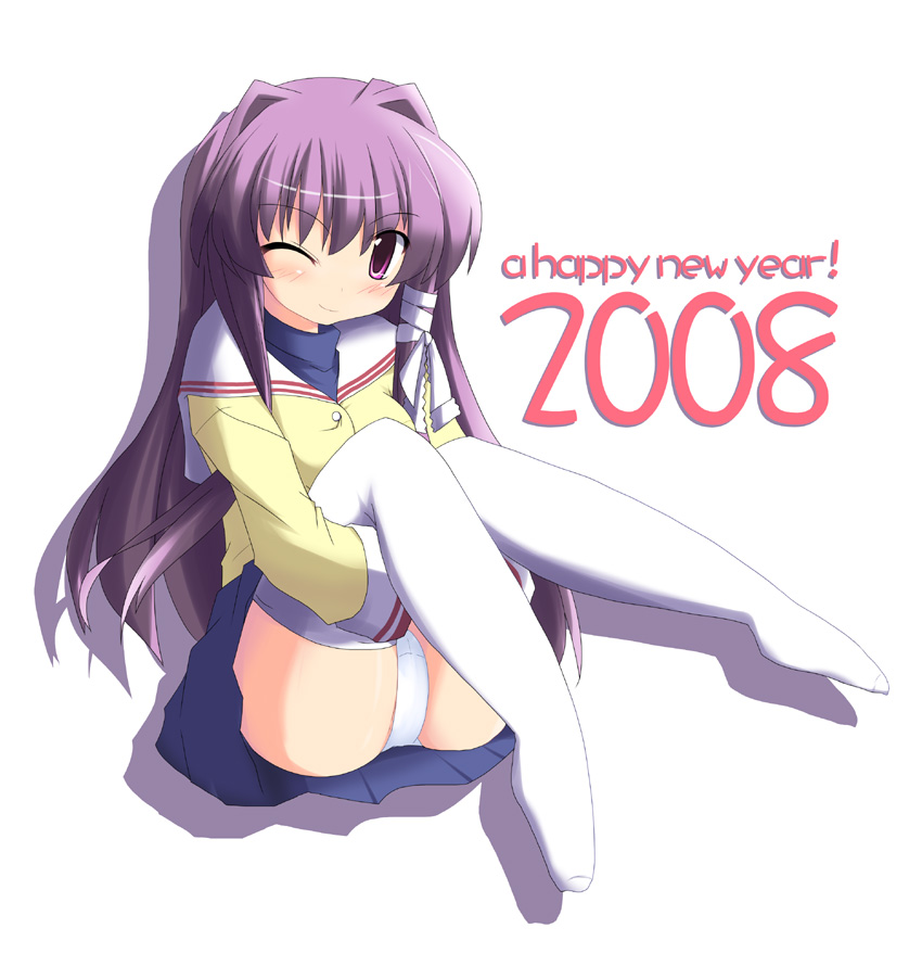 kugui kiyunemu, fujibayashi kyou, clannad, 00s, panties, thighhighs, underwear