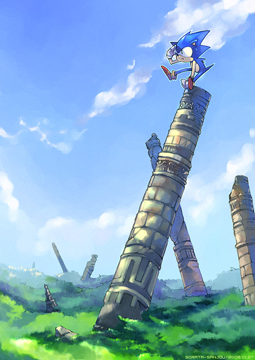 sanjou sorata, sonic the hedgehog, sega, sonic (series), 00s, 1boy, 2008, cloud, day, furry, furry male, game, game console, male focus, sega mega drive, sky, solo