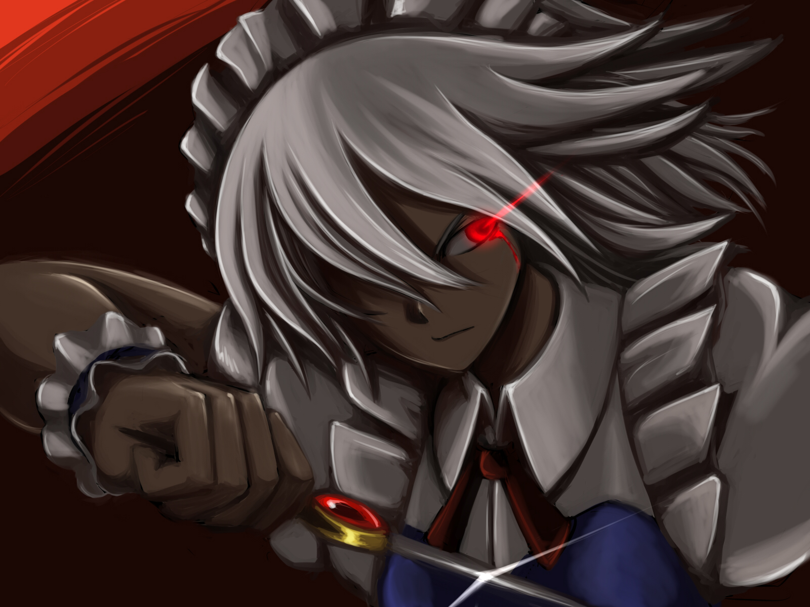katagi ren, izayoi sakuya, touhou, highres, 1girl, female focus, hair between eyes, solo