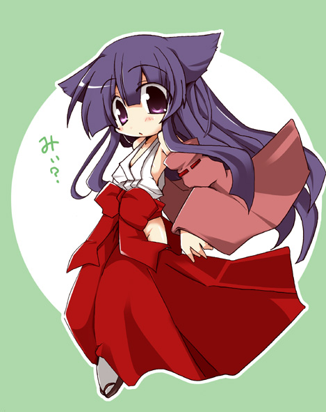 shirogane (platinum), furude rika, higurashi no naku koro ni, 00s, 1girl, animal ears, cat ears, female focus, hakama, hakama skirt, japanese clothes, miko, red hakama, skirt, solo