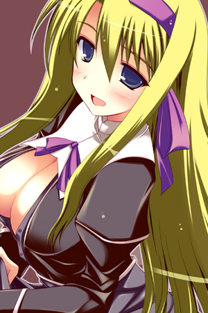ibuki pon, carim gracia, lyrical nanoha, mahou shoujo lyrical nanoha, mahou shoujo lyrical nanoha strikers, lowres, 00s, 1girl, blush, breasts, cleavage, female focus, large breasts, solo